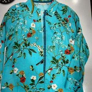 Soft Surroundings Aqua Floral Hi-Low Tunic Top size M good used condition